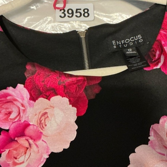 Enfocus‎ Studio Womens 12 Sleeveless Midi Dress Black Floral Metallic Sheath - Picture 7 of 7